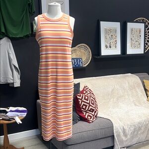 Sleeveless Striped Midi Dress in Coral and Cream Y2K coastal cowgirl L